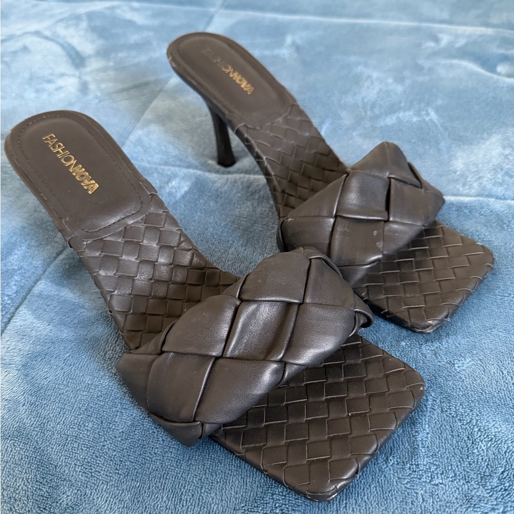 Fashion Nova Black Braided Heels